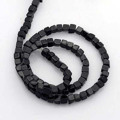Cube Natural Black Stone Beads Strands G-P057-01-1