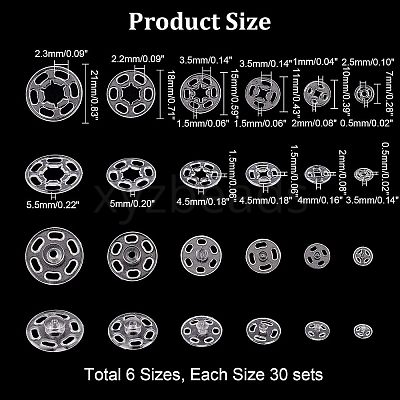 180 Sets 6 Style Sewing Snap Button AJEW-NB0003-47-1