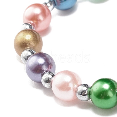 Imitation Pearl Beaded Stretch Bracelet with Drop Charm for Kids BJEW-JB07638-1