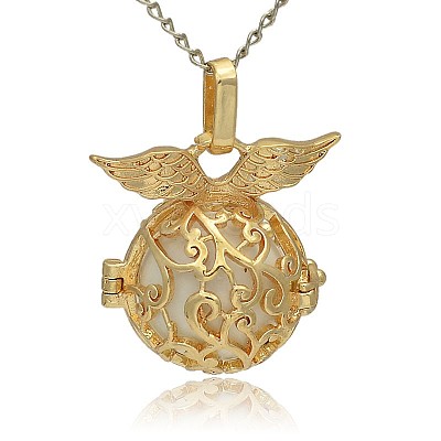 Golden Tone Brass Hollow Round Cage Pendants KK-J230-09G-1