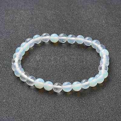 Opalite Beaded Stretch Bracelets BJEW-A117-B-07-1