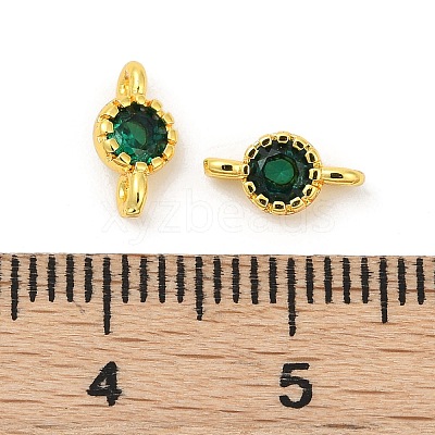 Brass Cubic Zirconia Flat Round Connector Charms KK-H204-02G-02-1