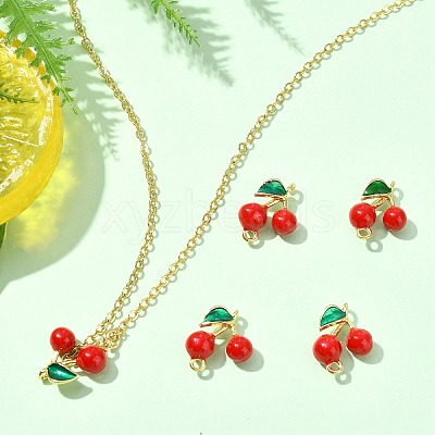 5Pcs Brass FireBrick Enamel Connector Charms KK-CJ0003-26A-1
