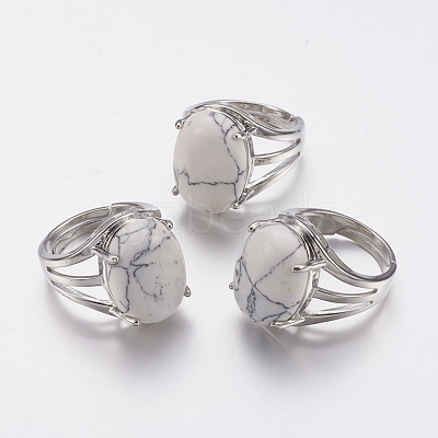 Natural Howlite Wide Band Finger Rings X-RJEW-K224-A13-1
