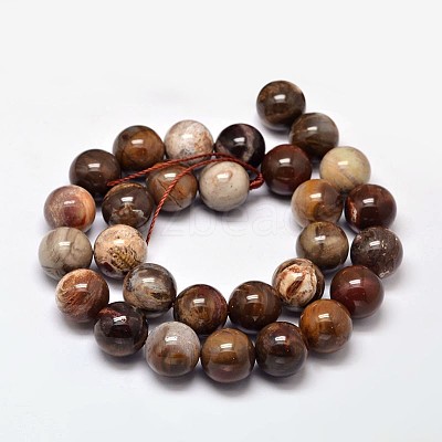 Natural Petrified Wood Round Bead Strands G-F266-08-12mm-1