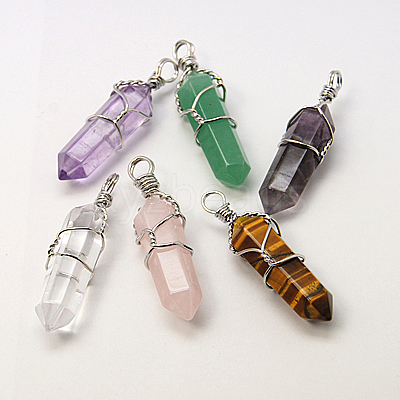 Natural Gemstone Double Terminated Pointed Pendants G-J062-P-1