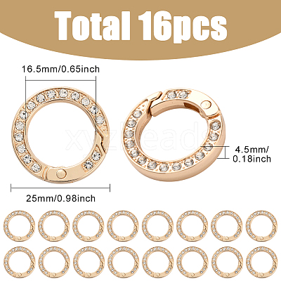 16Pcs Alloy Rhinestone Spring Gate Rings FIND-SP0004-52E-1
