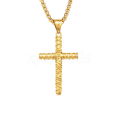 Religion 304 Stainless Steel Floral Cross Pendant Necklaces WGDCBE2-02-1