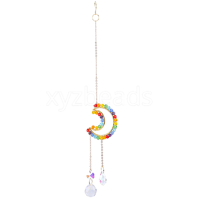 1Pc Colorful Glass Beaded Woven Net Suncatchers AJEW-CY0001-95B-1