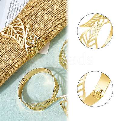 4Pcs Leaf Iron Cuff Bangles BJEW-SP0001-15G-1