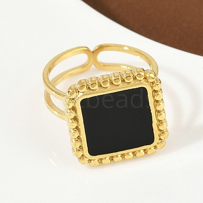 Square 304 Stainless Steel Enamel Finger Rings for Women RJEW-G355-06G-1