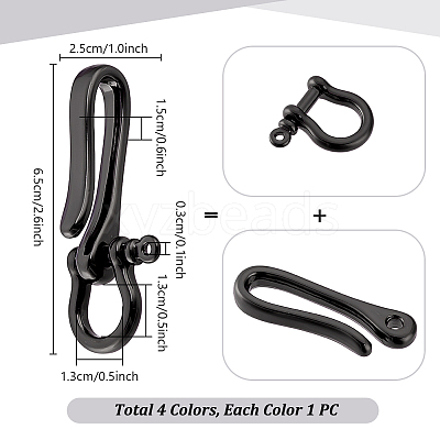 4Pcs 4 Colors Brass Shackle Clasps with Brass S Hook Clasps KK-PH0012-38-1