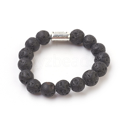 Natural Lava Rock Stretch Finger Rings RJEW-JR00221-01-1