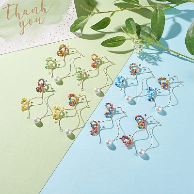 Glass Beaded Butterfly Cuff Earrings with Acrylic Pearl EJEW-JE04828-1