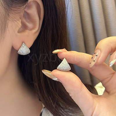 Brass Micro Pave Clear Cubic Zirconia Triangle Hoop Earrings FS-WGA22EE-02-1