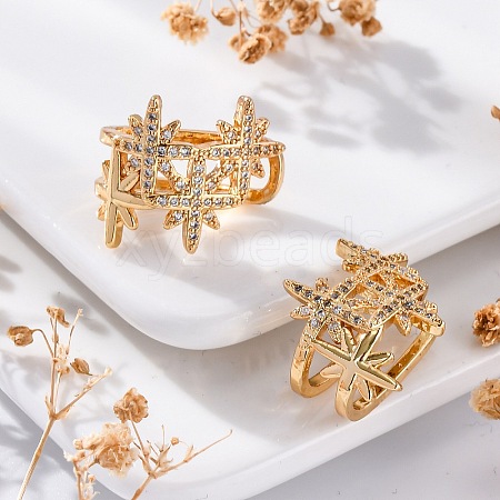 Rack Plating Star Brass Micro Pave Clear Cubic Zirconia Cuff Earrings for Women EJEW-C125-30G-1