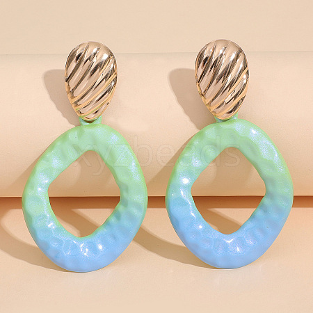Baking Paint Alloy Rhombus Stud Dangle Earrings for Women WG48396-01-1