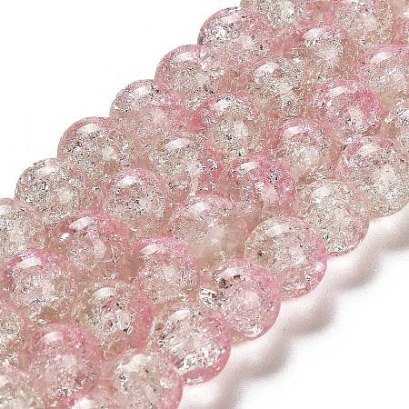 Pink & Clear Crackle Glass Round Beads Strands X-CCG-Q002-10mm-01-1