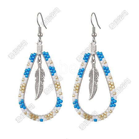 304 Stainless Steel Glass Seed Beads Dnagle Earrings EJEW-FS00079-1