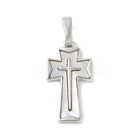 Brass Pave Natural White Shell Pendants KK-S522-01B-P-1