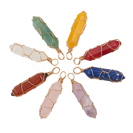 8Pcs 8 Style Natural Gemstone Pendants G-CJ0001-44-1