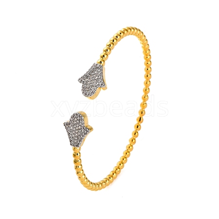 Flower Rack Plating Brass Micro Pave Cubic Zirconia Cuff Bracelets for Women BJEW-M040-10G-1