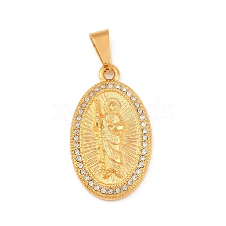 304 Stainless Steel with Rhinestone Pendants Hand Polished STAS-Z171-24G-02-1