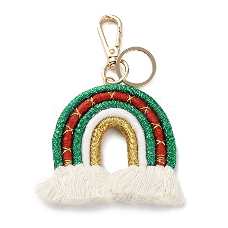 Christmas Theme Macrame Weaving Rainbow Tassel Cotton Thread Keychain FIND-M045-02-1