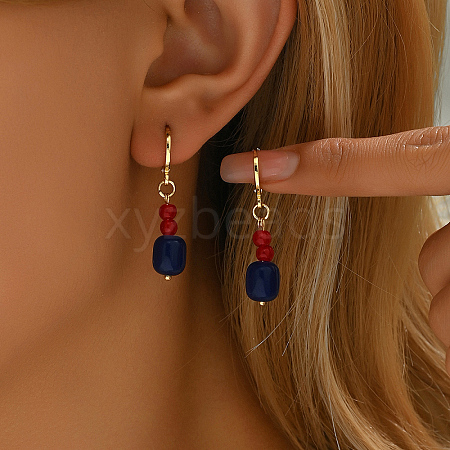 Golden Glass Bead Vintage Ethnic Style Tassel Brass Hoop Earrings for Women RK1435-1-1