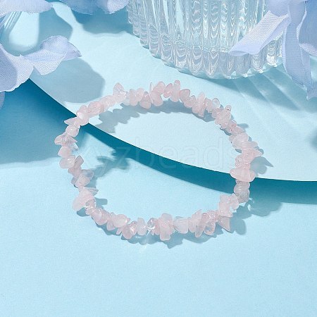 Natural Rose Quartz Chips Beaded Stretch Bracelets for Women BJEW-JB10046-01-1