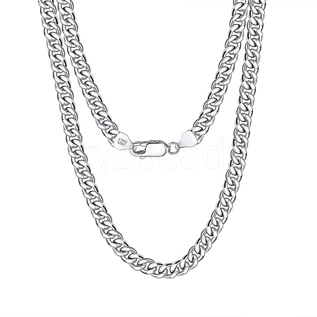 Rhodium Plated 925 Sterling Silver Cuban Link Chain Necklace NJEW-I124-002-1