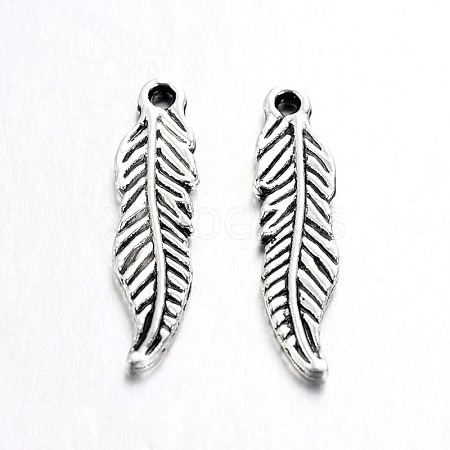 Tibetan Style Alloy Feather Pendants TIBEP-20476-AS-NR-1