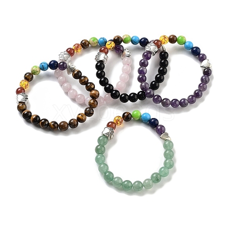 Chakra Round Natural Mixed Stone Beaded Stretch Bracelets BJEW-K251-05-1