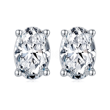 Rhodium Plated 925 Sterling Silver Micro Pave Cubic Zirconia Ear Studs for Women EJEW-P231-06P-1