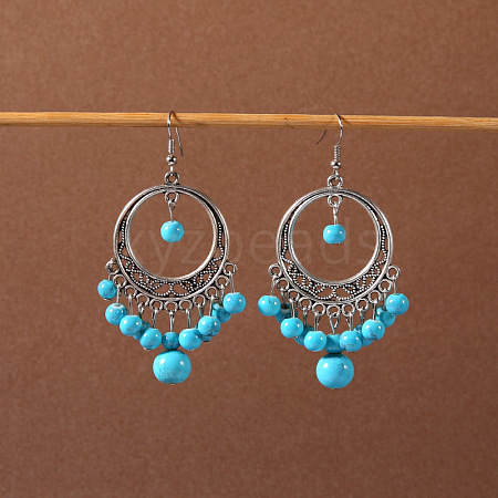 Bohemian tassel turquoise earrings JU8957-33-1