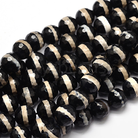 Tibetan Style Striped Pattern dZi Beads Strands TDZI-O005-10F-10mm-1