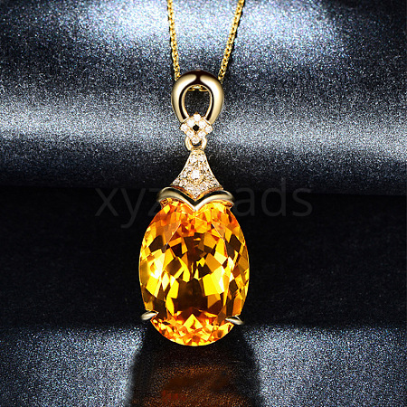 Oval Brass Topaz Moissanite Pendant Necklaces WG6A185-01-1