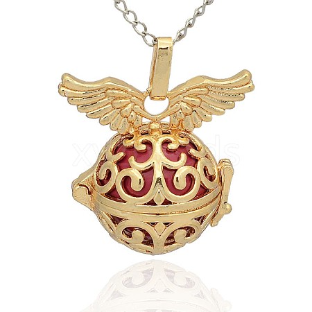 Golden Tone Brass Hollow Round Cage Pendants KK-J234-09G-1