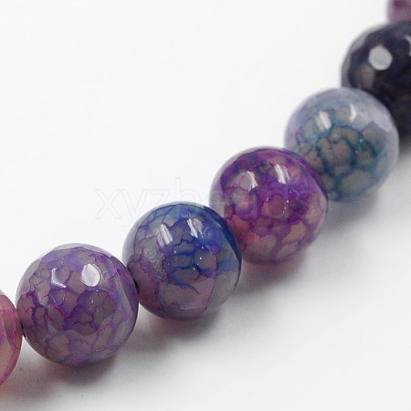 Dyed Natural Fire Crackle Agate Faceted Round Bead Strands G-O038-22A-1