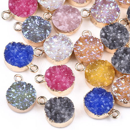 Electroplate Druzy Resin Pendants RESI-S366-12-1