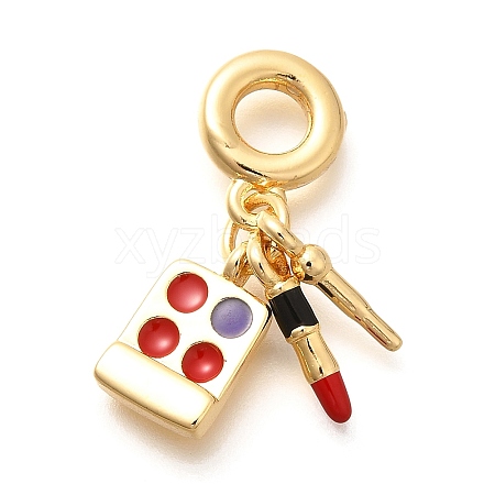 Brass Enamel Lipstick & Eyeshadow European Dangle Charms KK-U048-05G-03-1