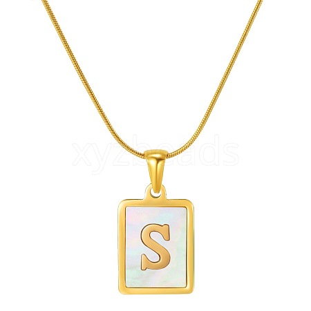 Stainless Steel Snake Bone Chain Alphabet Necklace with Shell Pendant WD3660-19-1