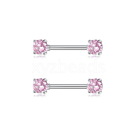 Brass Pink Cubic Zirconia Nipple Rings WG88A97-01-1