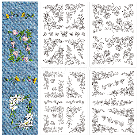 4 Sheets 11.6x8.2 Inch Stick and Stitch Embroidery Patterns DIY-WH0455-136-1