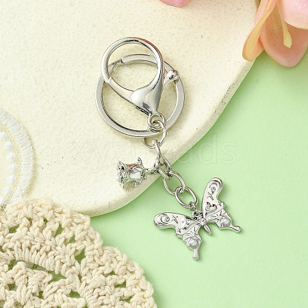 Alloy Rhineston and ABS Plastic Pearl Keychain KEYC-YW00028-01-1