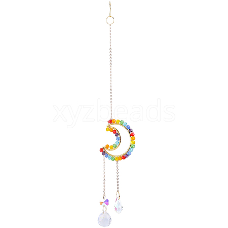 1Pc Colorful Glass Beaded Woven Net Suncatchers AJEW-CY0001-95B-1