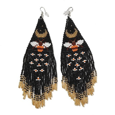 Bohemia Woven Glass Seed Bead Dangle Earrings EJEW-A046-01C-1