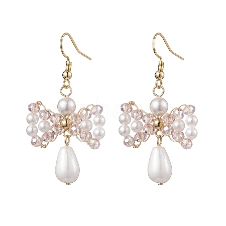 Bowknot Shell Pearl Dangle Earrings EJEW-TA00494-1