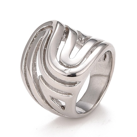 304 Stainless Steel Wave Chunky Ring RJEW-B040-11P-1