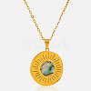 Stylish 304 Stainless Steel Pave Natural Paua Shell Flat Round Pendant Necklaces QJ3368-3-4